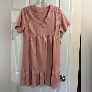 Pink V-Neck Short Sleeve Dress